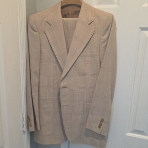 Yves Saint Laurent Beige Plaid Two-Button Suit Jacket